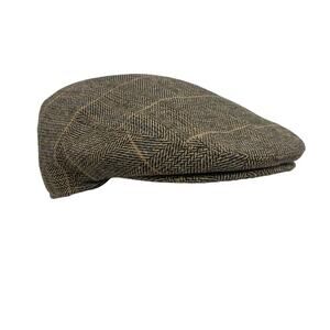 Jaxon Wool Blend Flat Cap Mens L Brown Herringbone Windowpane Check Plaid Preppy